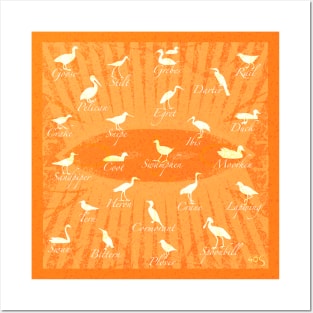 Shorebirds Silhouette - Orange Posters and Art